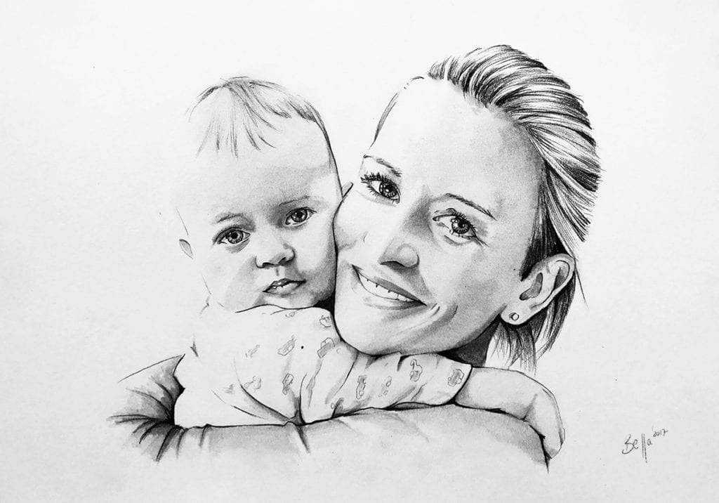 Zeichnung von Mutter und Kind in DIN A3
